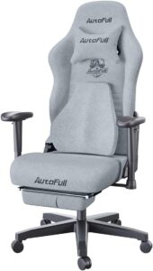 AutoFull Silla Gaming Tela Silla Gamer Sillas Gaming,Tejidos Blandos y Transpirables, Almohadillas Planas, Almohadillas para la Cintura 3D, Pedales, Gris