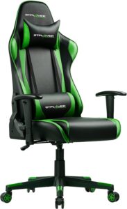 GTPLAYER Silla Gaming ergonómica de cuero para escritorio u oficina, con asiento engrosado, cojín reposabrazos 2D ajustables y respaldo reclinable. Disponible en negro-verde.