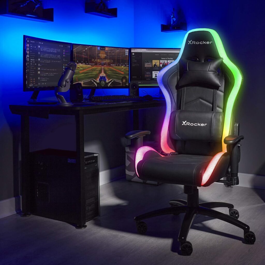  Silla para juegos de PC X Rocker Bravo RGB con iluminación LED Neo Motion